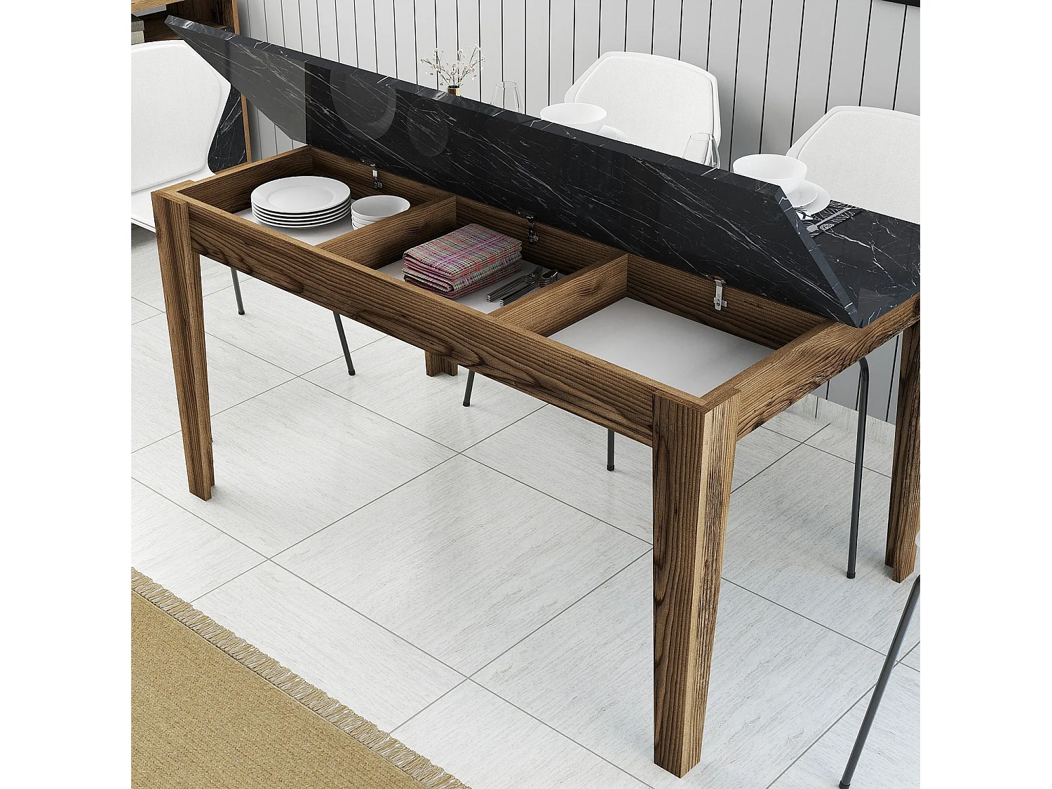 Table Fixe Viverone, 6 Places, 145x88x75h cm, Marron Noyer, Forme Rectangulaire, Poids Soutenu 120 kg