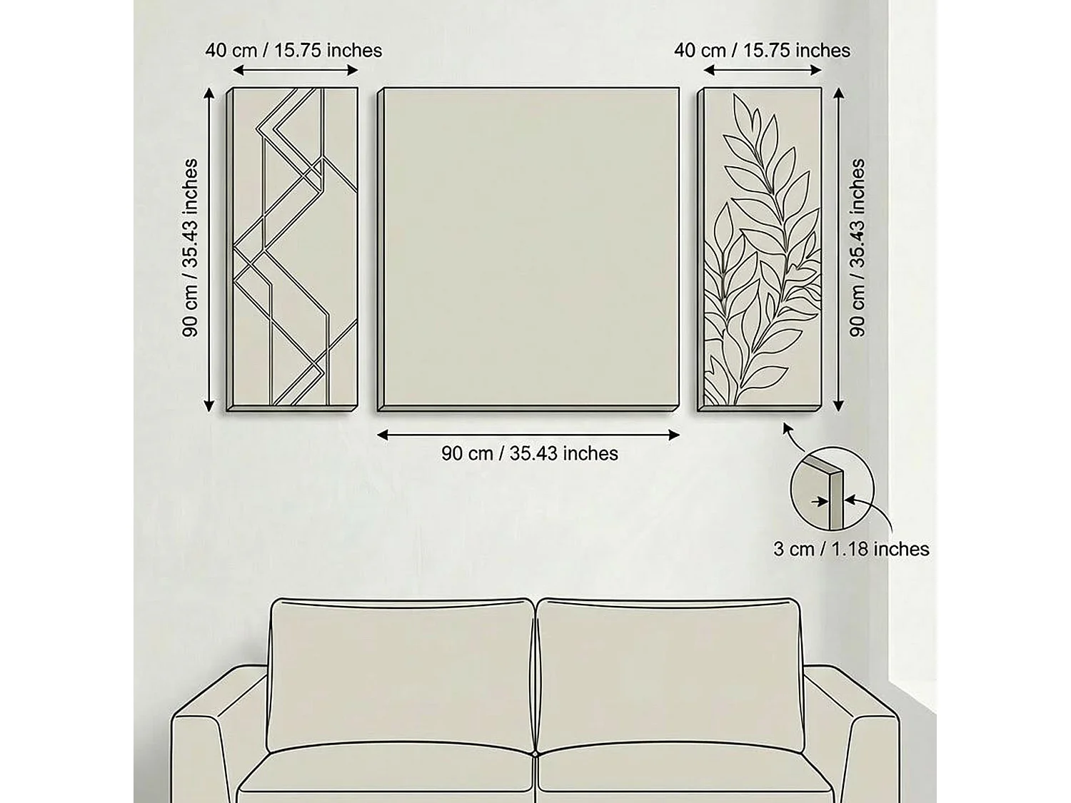 Tableau Nalirine, Structure en Tissu, 90x90h cm Multicolore, Bois Nobilé, Structure en Bois Nobilé