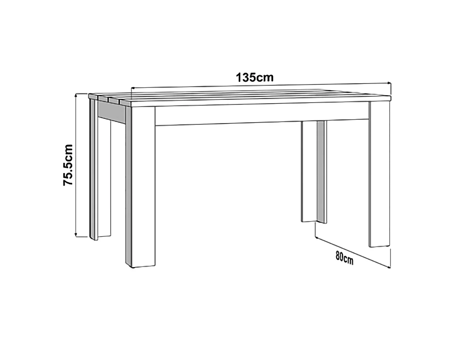 Table Fixe Luarca, 6 Places, 135x80x76h cm Chêne Marron, Plateau Effet Lattes, Forme Rectangulaire