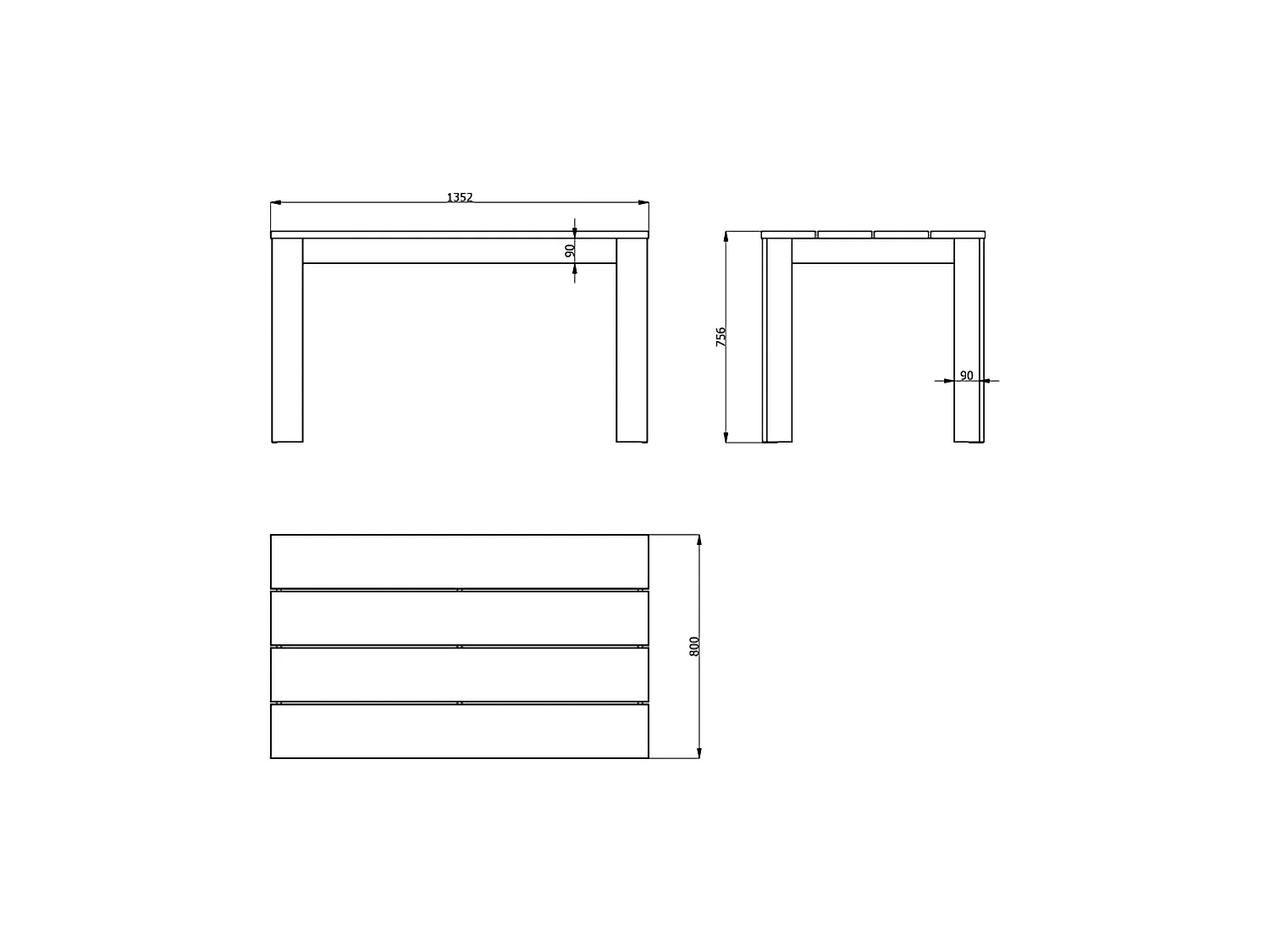 Table Fixe Luarca, 6 Places, 135x80x76h cm Chêne Marron, Plateau Effet Lattes, Forme Rectangulaire