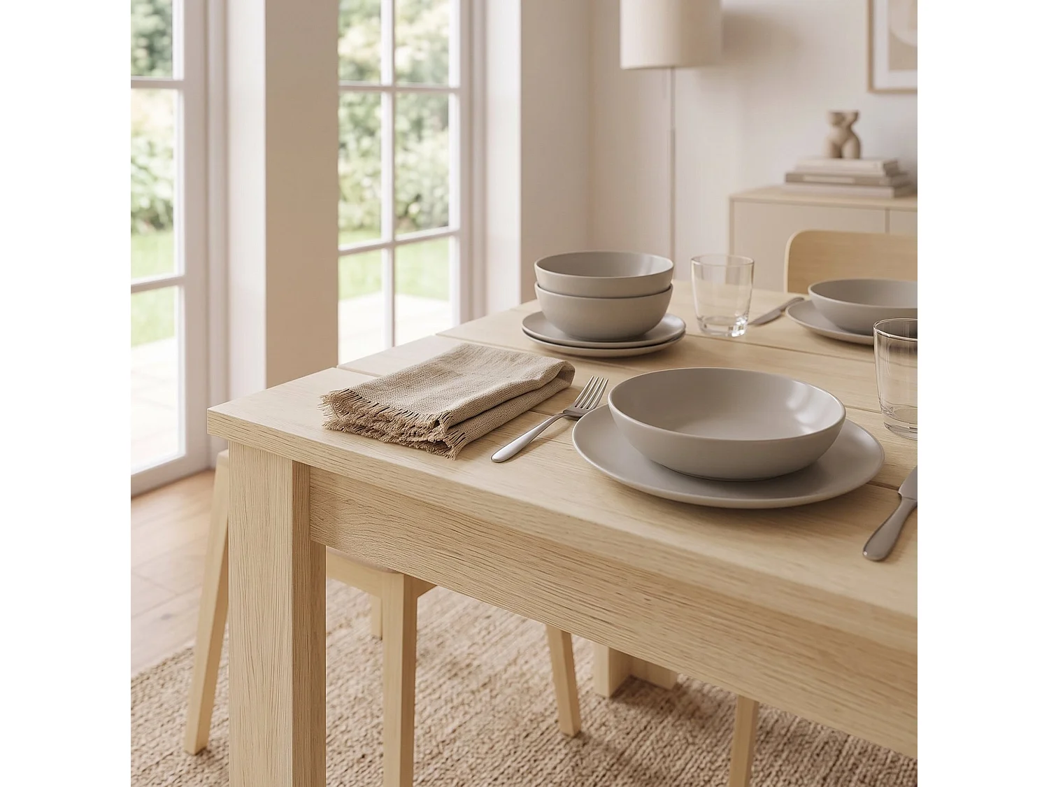 Table Fixe Luarca, 6 Places, 135x80x76h cm Chêne Marron, Plateau Effet Lattes, Forme Rectangulaire