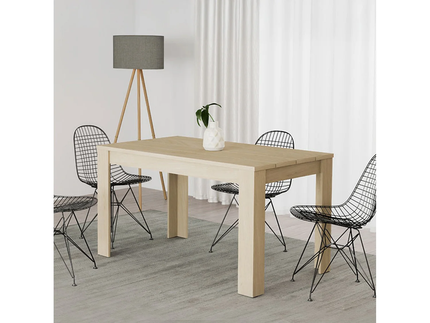 Table Fixe Luarca, 6 Places, 135x80x76h cm Chêne Marron, Plateau Effet Lattes, Forme Rectangulaire