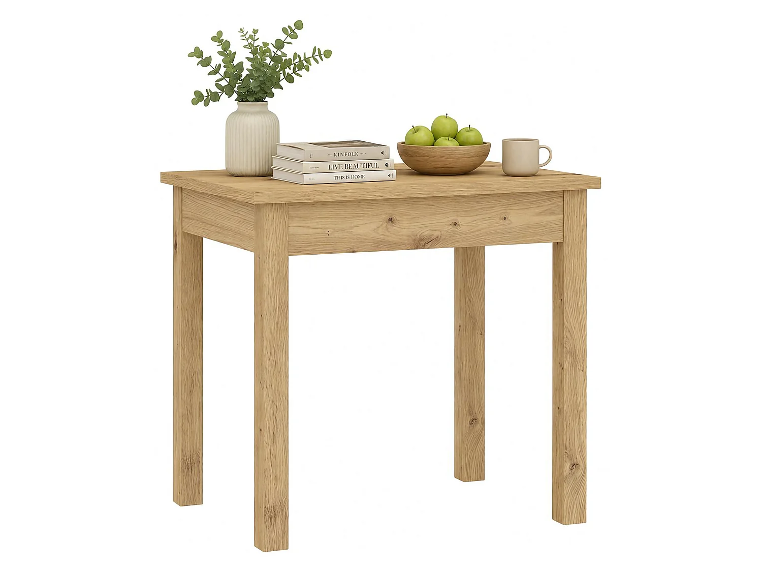 Table Fixe Loda, 4 Places, 75x55x76h cm Chêne Marron, Forme Carrée, Nuance Chêne Nœud