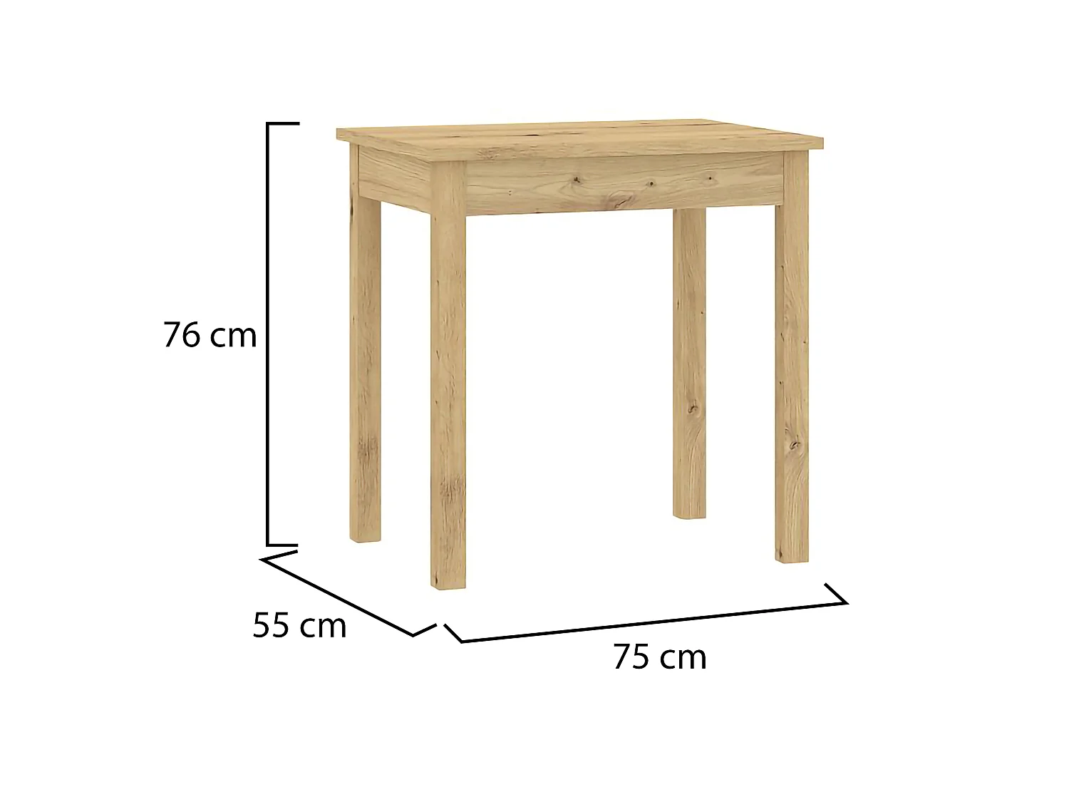 Table Fixe Loda, 4 Places, 75x55x76h cm Chêne Marron, Forme Carrée, Nuance Chêne Nœud