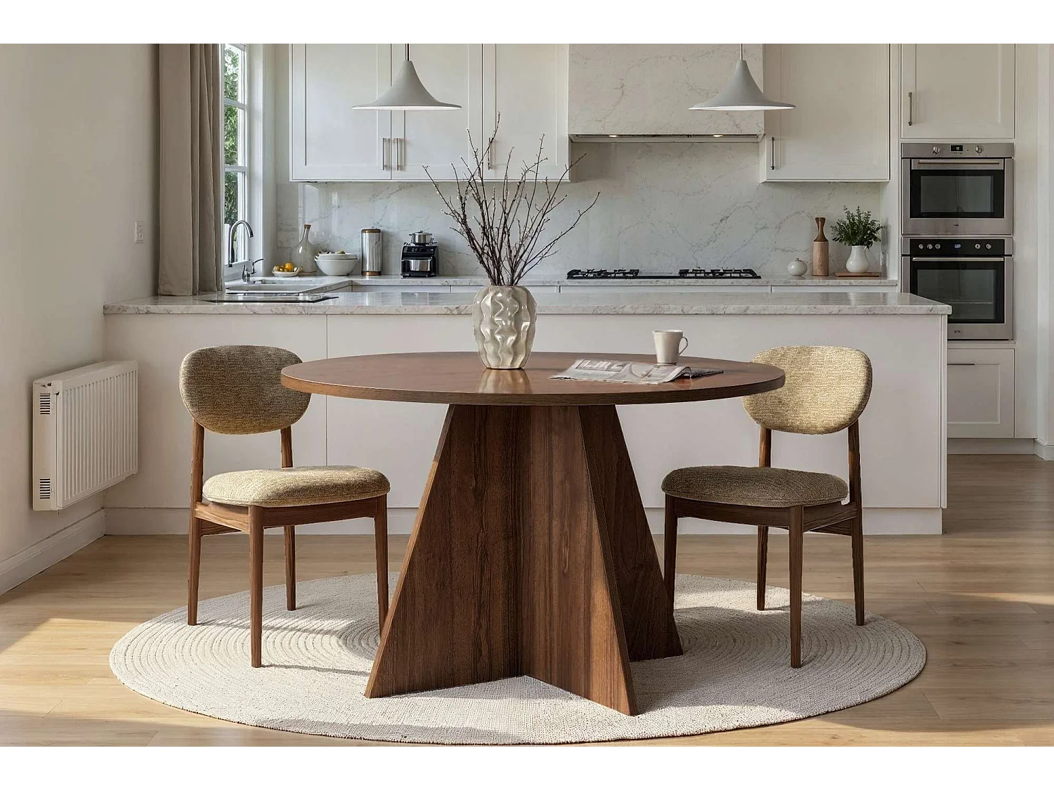 Tavolo Fisso Racale, 4 Posti, 120x120x75h cm Marrone Noce, Forma Rotondo, Peso Supportato 60 kg
