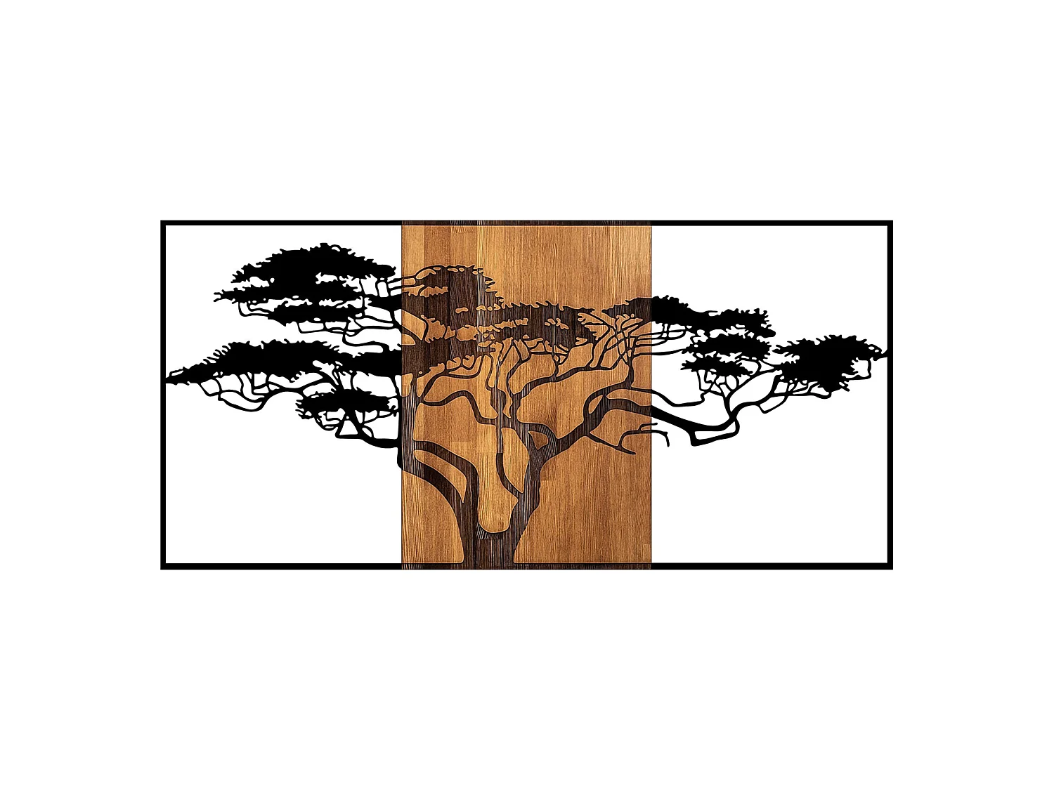 Cadre Mivabama, Structure en Métal, 147x3h cm Noir, Couleur Marron, Nuance de Bois de Chêne