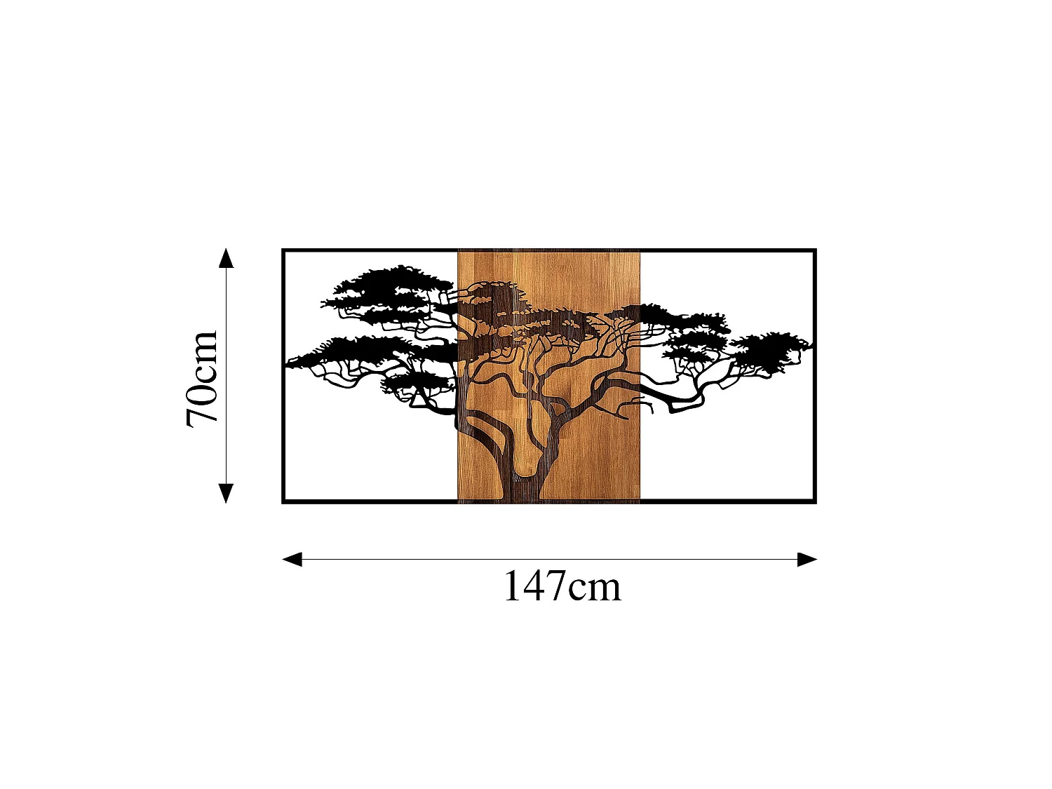 Cadre Mivabama, Structure en Métal, 147x3h cm Noir, Couleur Marron, Nuance de Bois de Chêne