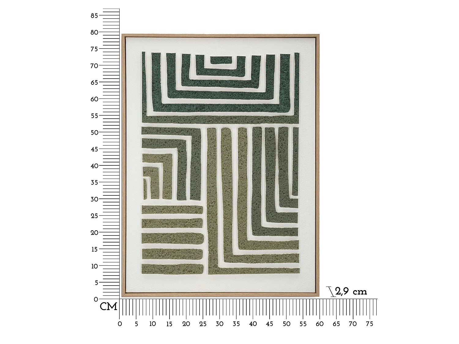 Tableau Bamesola, Effet Relief et Texture Matériau, 60x80h cm Vert, Structure en Plastique et Bois