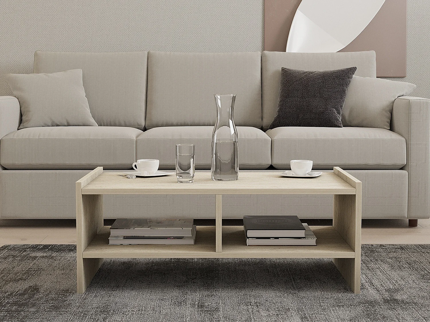 Tavolino da Salotto Oria, 2 Vani, 90x50x35h cm Beige Marmo, Forma Rettangolare, Sfumatura Colore Ripiano Marmo