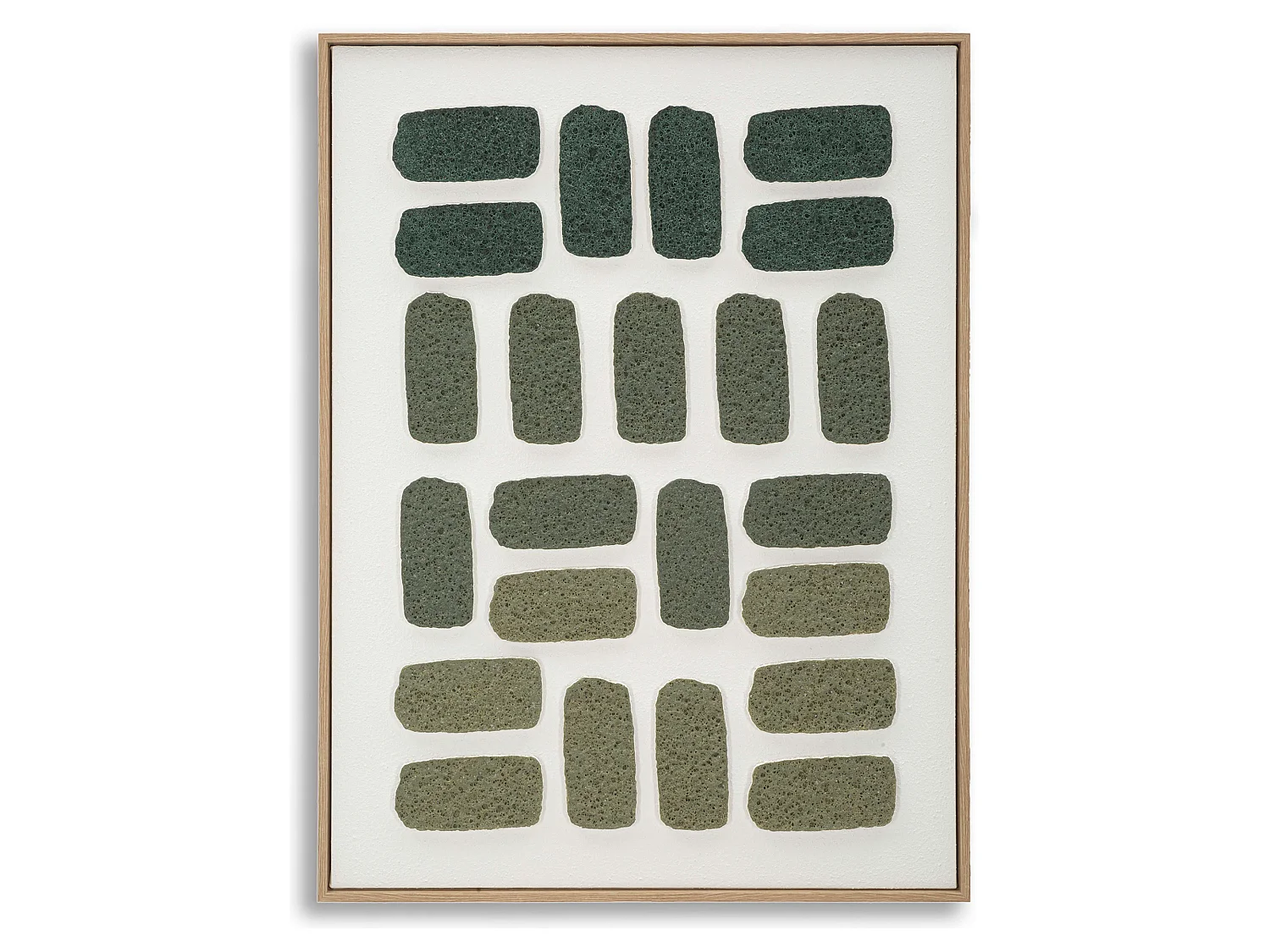 Tableau Bamase, Effet Relief et Texture Matériau, 60x80h cm Vert, Cadre en Plastique, Cadre en Bois