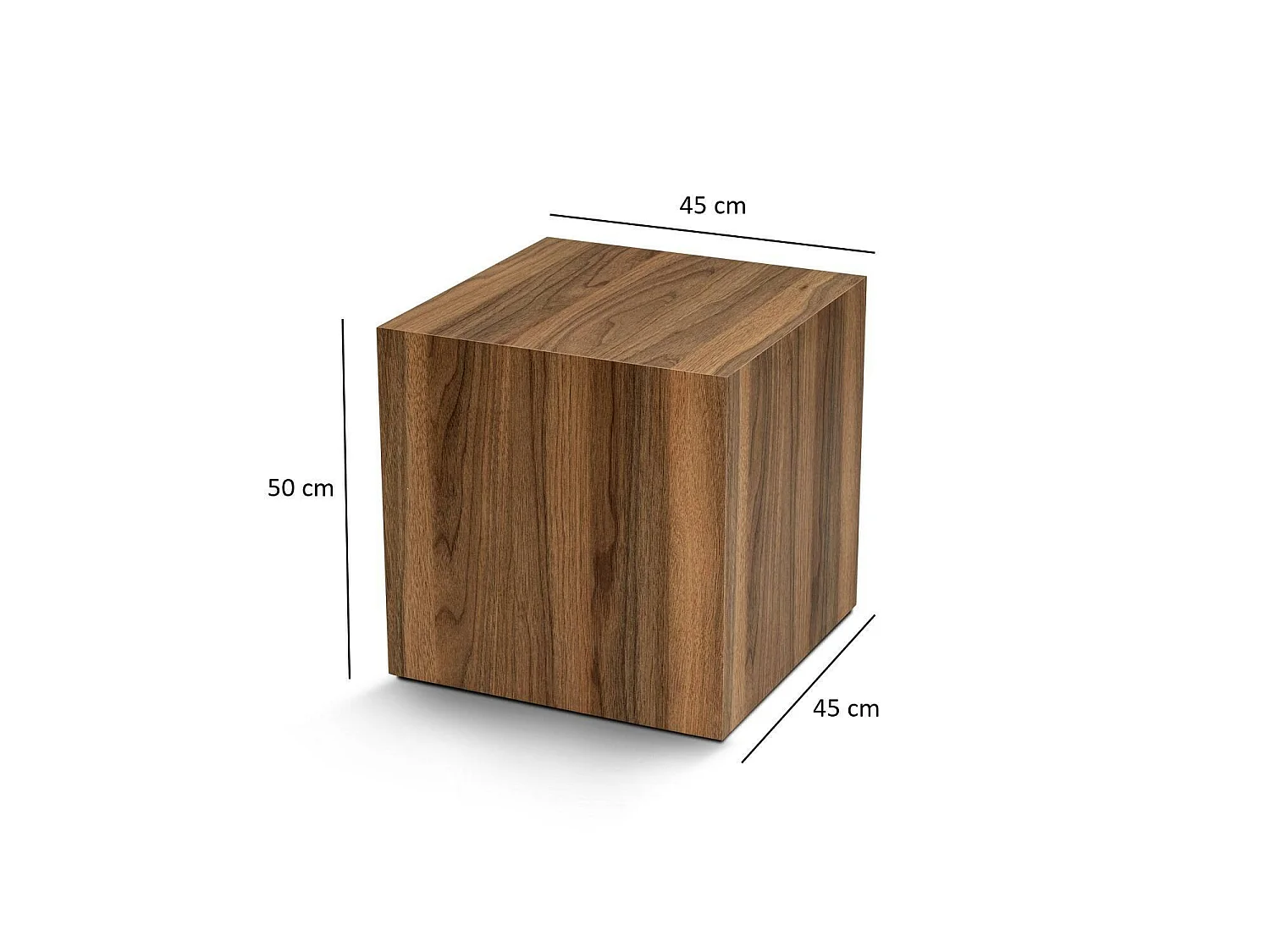 Mesa de centro Imogen, forma cúbica, 45x45x50h cm, marrón nogal, tablero en madera melaminada, estante marrón