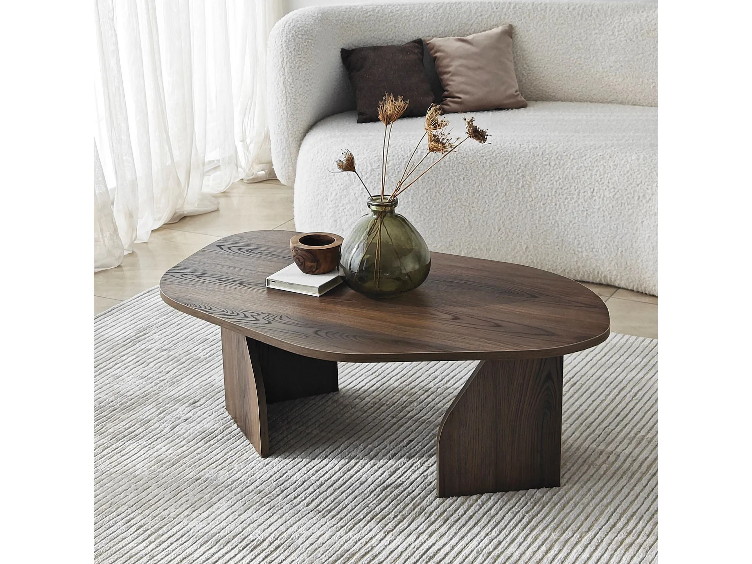 Tavolino da Salotto Lozza, Forma Ovale, 100x60x35h cm Marrone Noce, Materiale Piano in Legno Nobilitato, Colore Ripiano Marrone