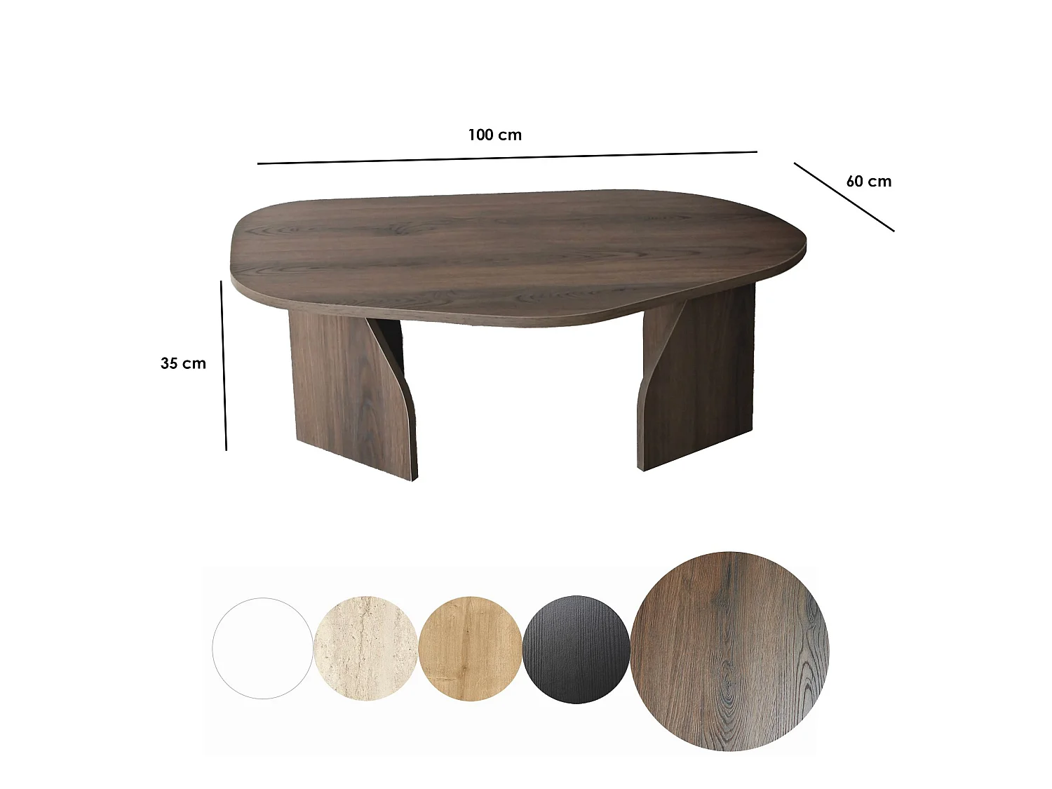 Tavolino da Salotto Lozza, Forma Ovale, 100x60x35h cm Marrone Noce, Materiale Piano in Legno Nobilitato, Colore Ripiano Marrone