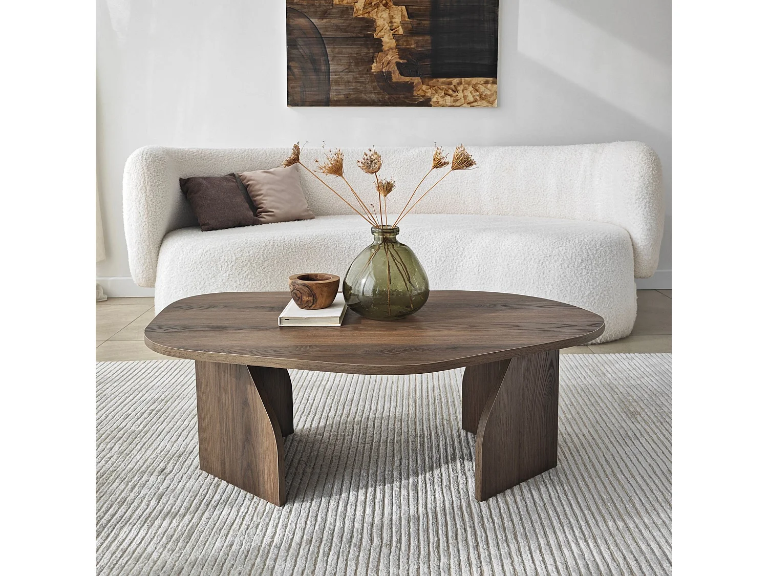 Tavolino da Salotto Lozza, Forma Ovale, 100x60x35h cm Marrone Noce, Materiale Piano in Legno Nobilitato, Colore Ripiano Marrone