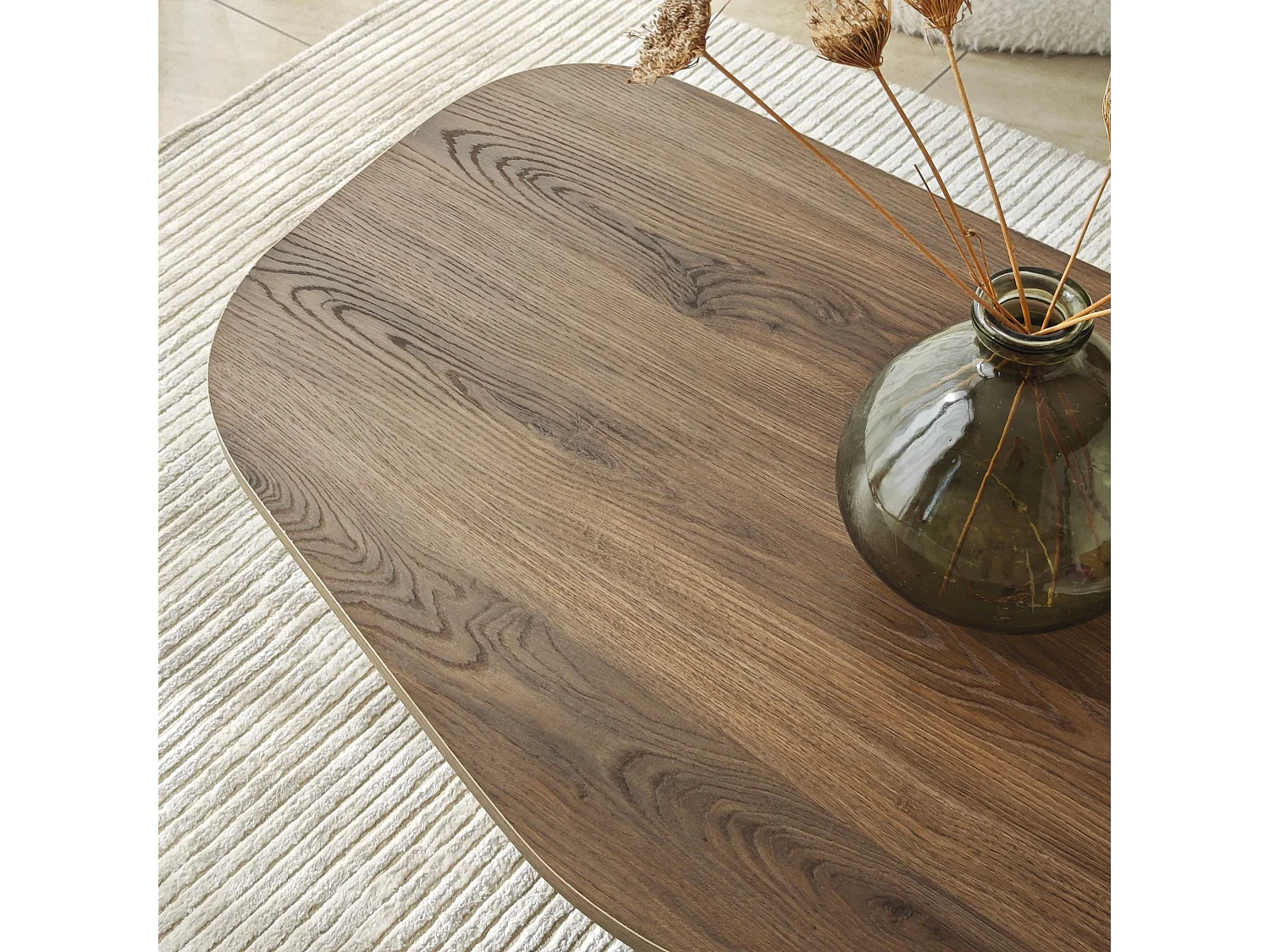 Tavolino da Salotto Lozza, Forma Ovale, 100x60x35h cm Marrone Noce, Materiale Piano in Legno Nobilitato, Colore Ripiano Marrone