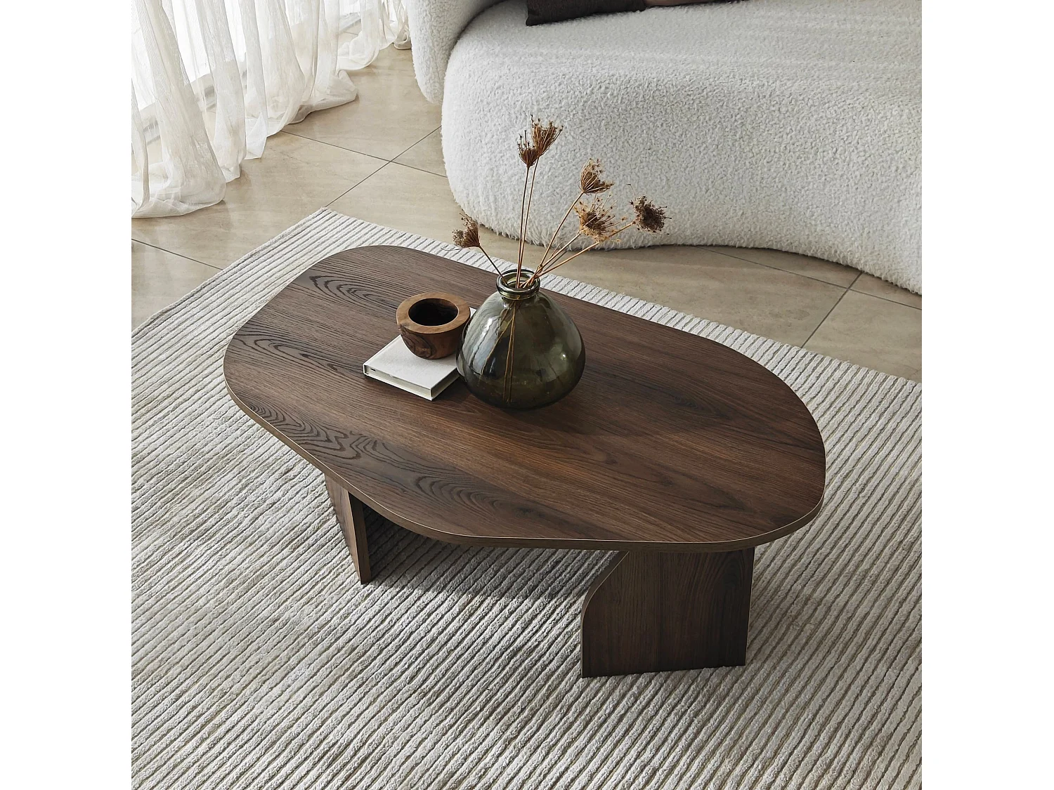 Tavolino da Salotto Lozza, Forma Ovale, 100x60x35h cm Marrone Noce, Materiale Piano in Legno Nobilitato, Colore Ripiano Marrone