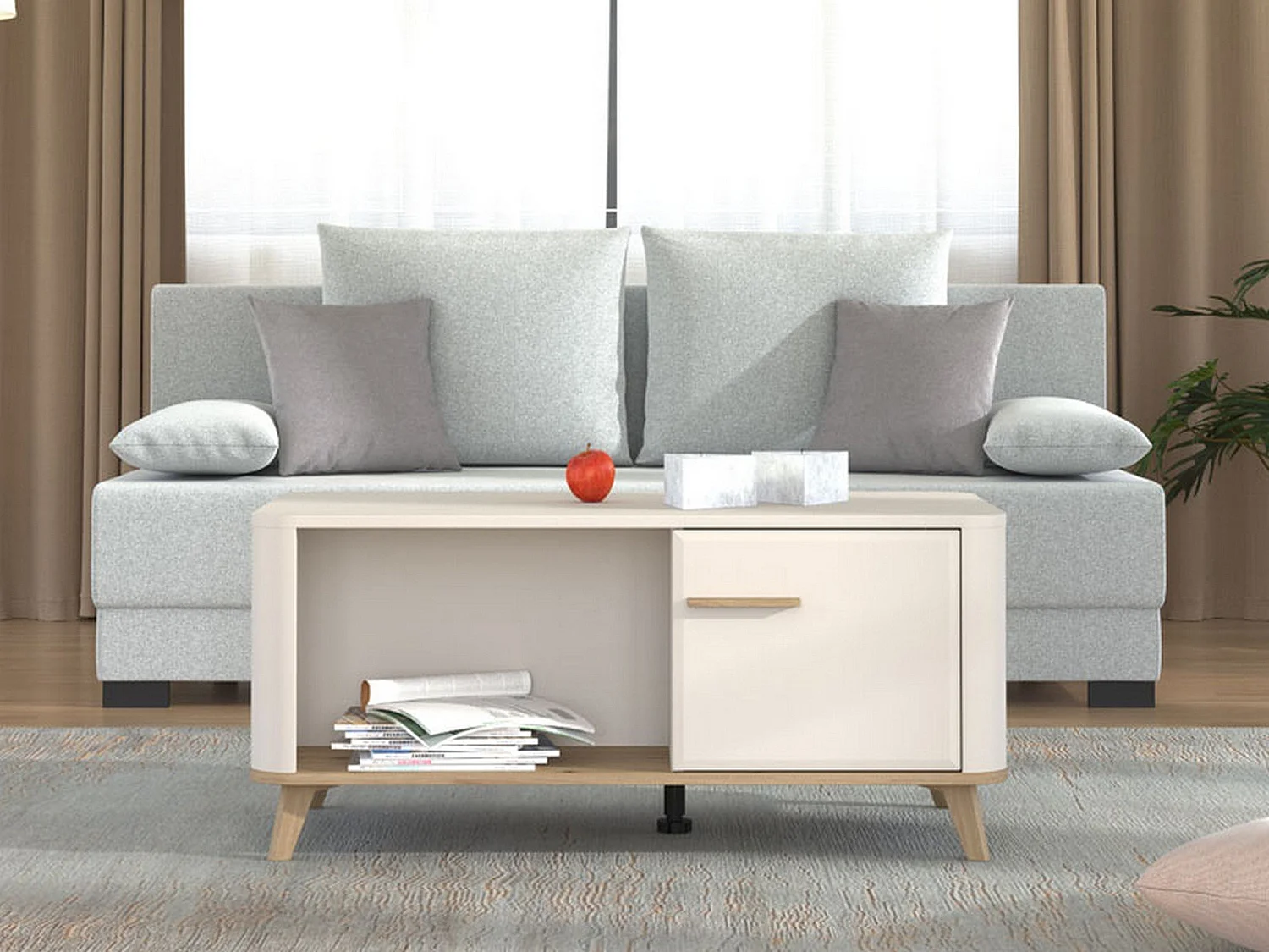 Tavolino da Salotto Patu, con Piedini, 101x55x46h cm Beige, un Vano, Forma Rettangolare