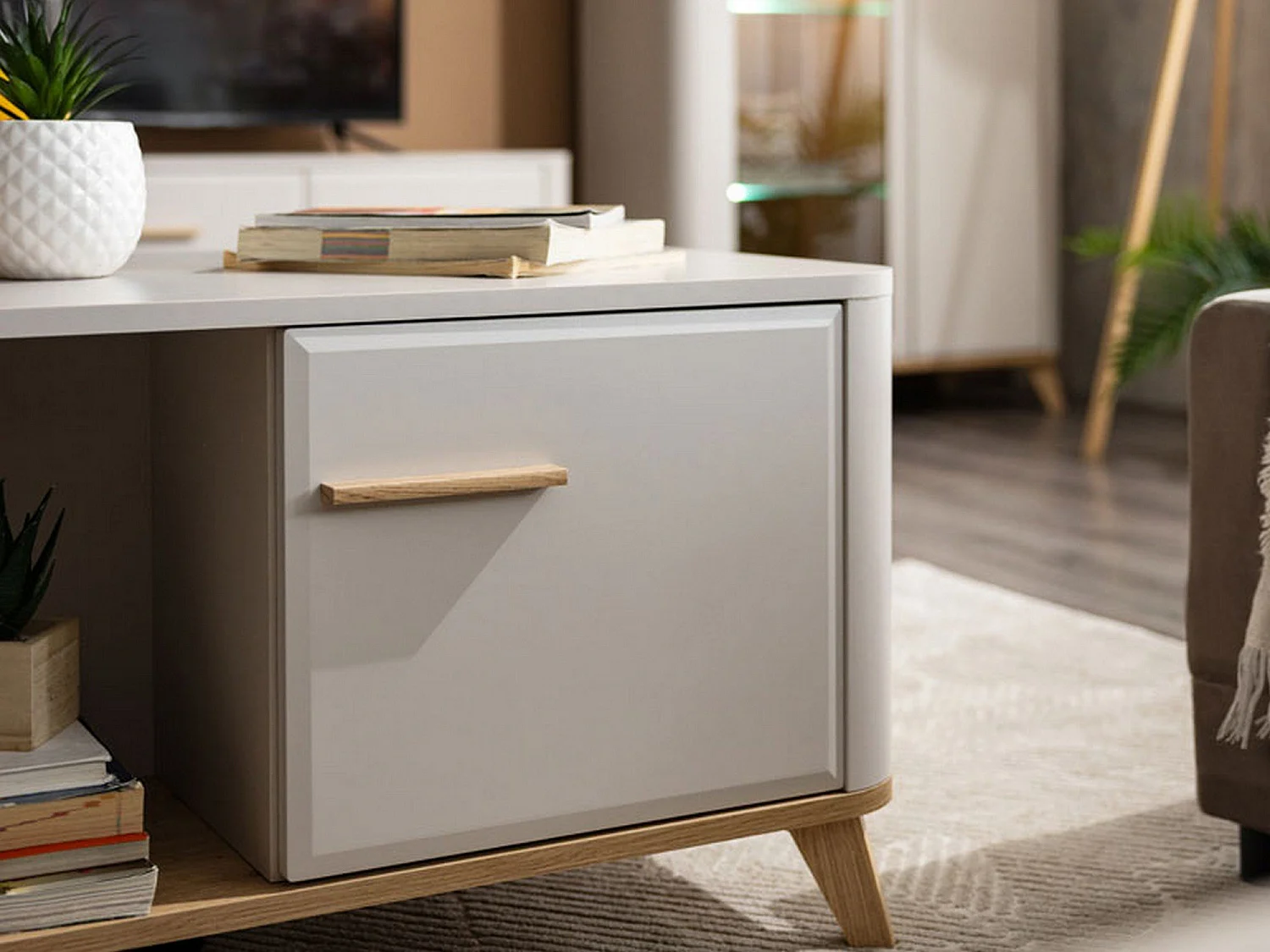 Tavolino da Salotto Patu, con Piedini, 101x55x46h cm Beige, un Vano, Forma Rettangolare