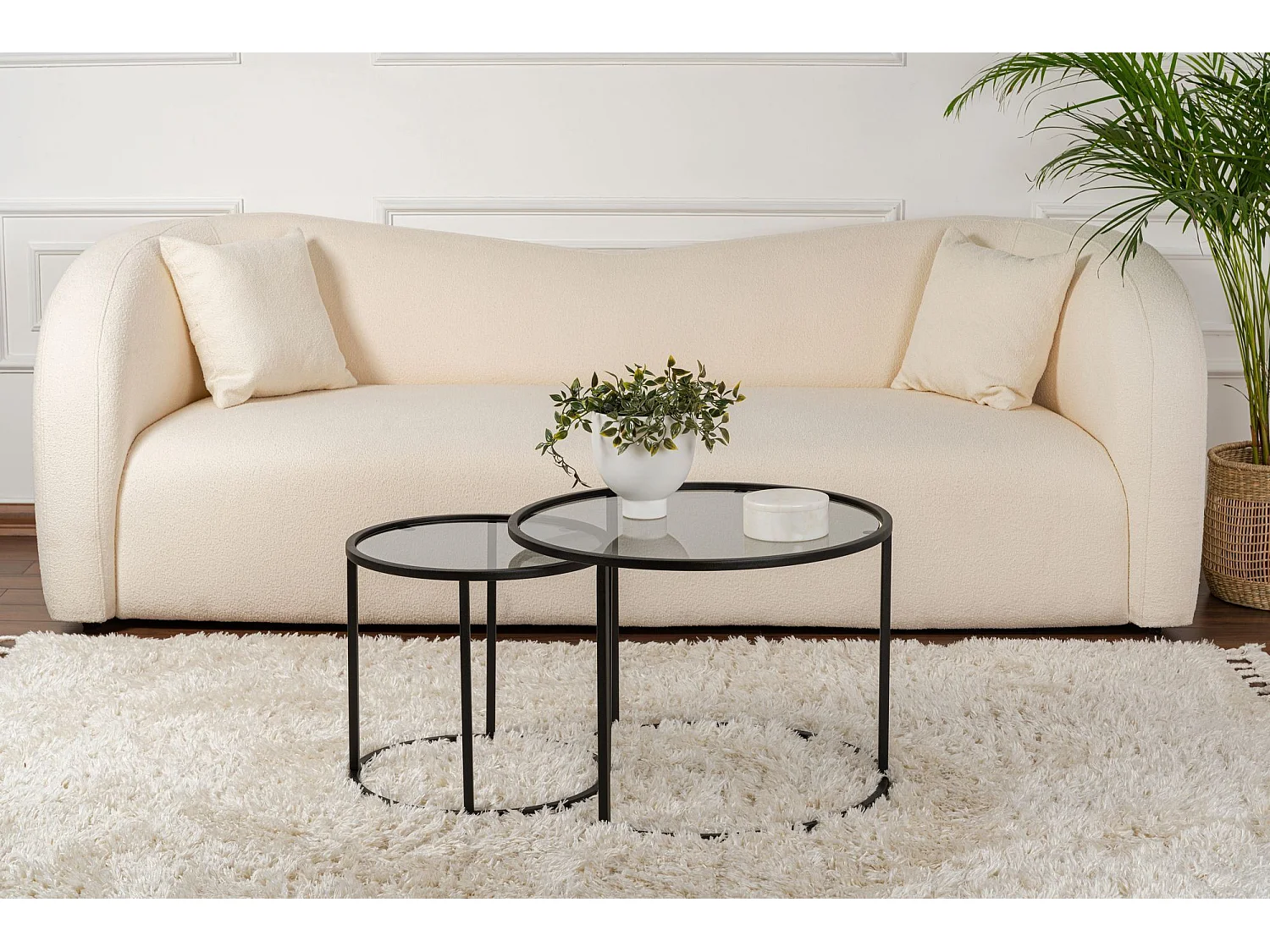 Tavolino da Salotto Vetusto, Modulabile, 42x42x39h cm Nero, Forma Rotondo, Sfumatura Colore Ripiano Fume