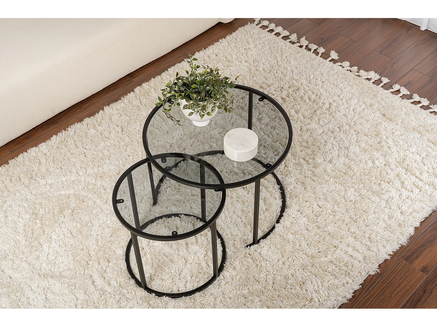 Tavolino da Salotto Vetusto, Modulabile, 42x42x39h cm Nero, Forma Rotondo, Sfumatura Colore Ripiano Fume