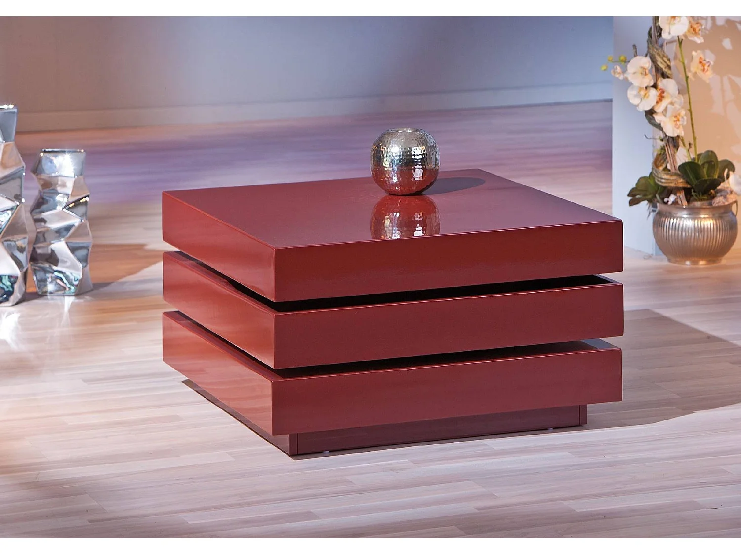 Tavolino da Salotto Pascoli, Forma Irregolare, 70x70x39h cm Rosso, Colore Ripiano Rosso, Materiale Piano in Legno Nobilitato