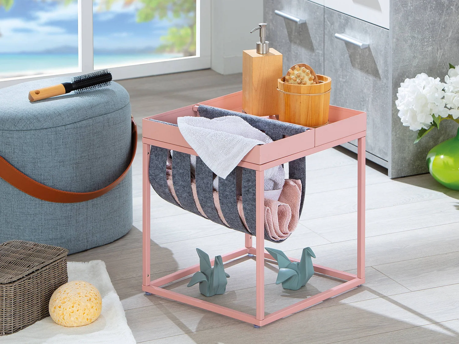 Table Basse Dwilkin, Porte-revues, 40x35x35h cm Rose