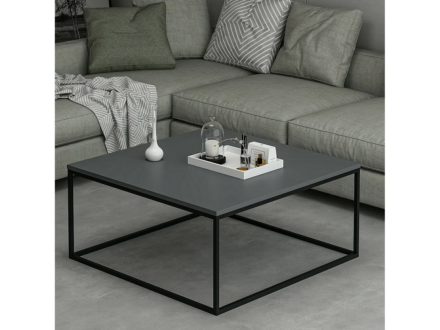 Tavolino da Salotto Arcella, un Vano, 90x90x42h cm Grigio, Forma Rettangolare, Colore Struttura Nero