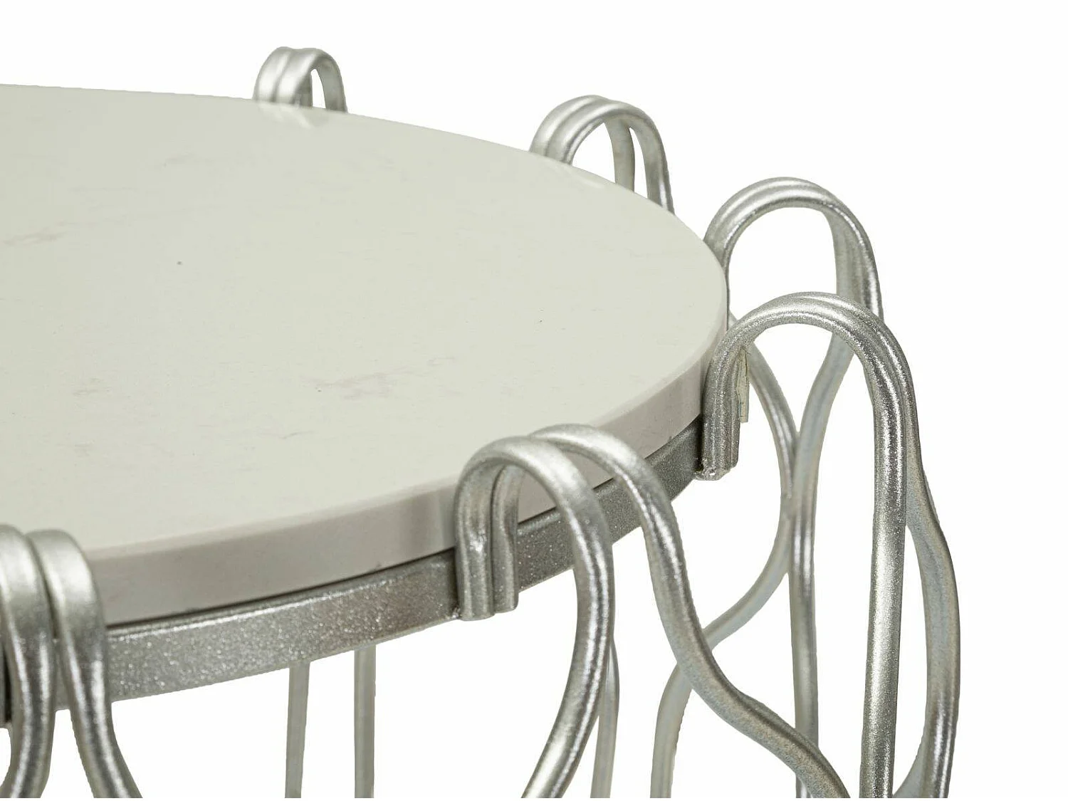 Salontafel Castelli, tijdschriftenhouder, 48x48x62h cm zilver, ronde vorm, tafelblad van marmer