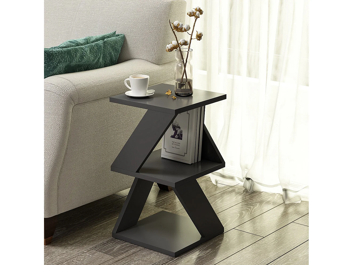 Tavolino da Salotto Rubiana, 2 Vani, 30x30x50h cm Nero, Forma Quadrato, Materiale Piano in Legno Nobilitato