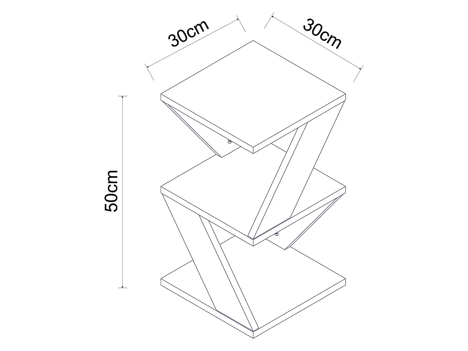 Tavolino da Salotto Rubiana, 2 Vani, 30x30x50h cm Nero, Forma Quadrato, Materiale Piano in Legno Nobilitato