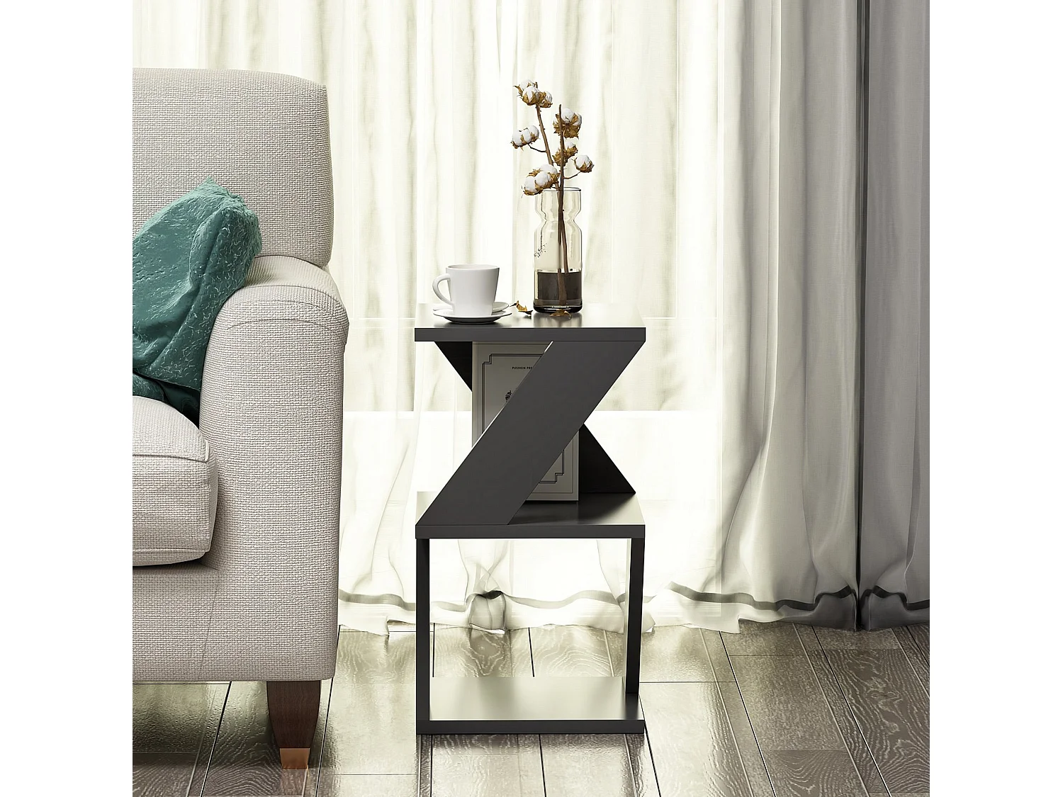 Tavolino da Salotto Rubiana, 2 Vani, 30x30x50h cm Nero, Forma Quadrato, Materiale Piano in Legno Nobilitato