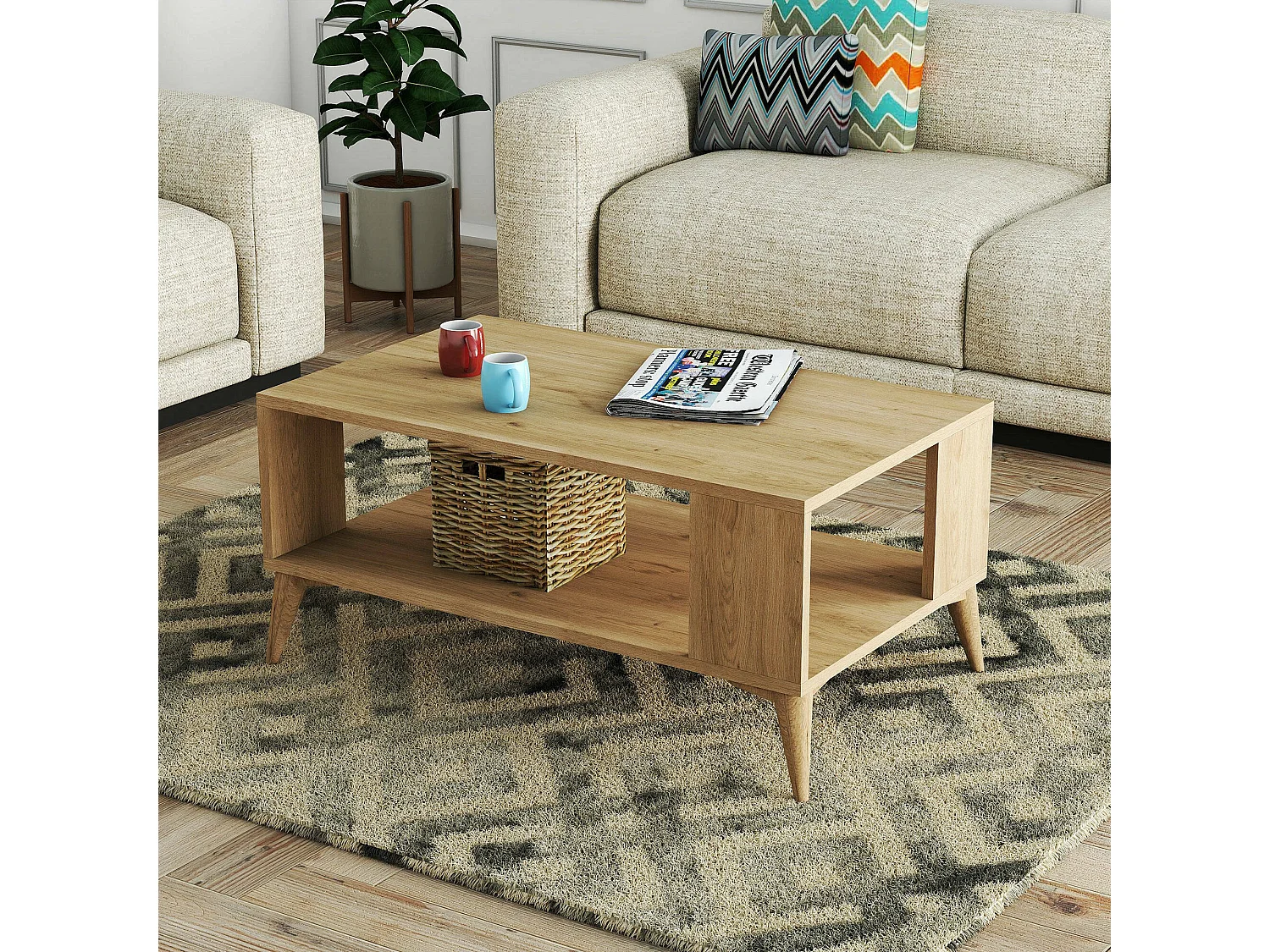 Salontafel Lozio, 1 vak, 90x42x54h cm eikenbruin, rechthoekig, frame van kunststof