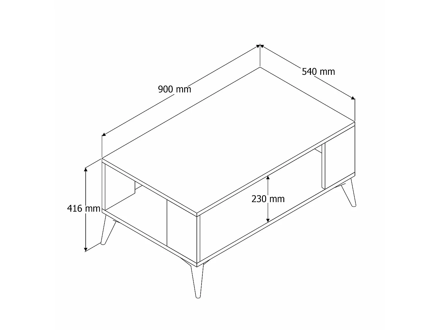 Salontafel Lozio, 1 vak, 90x42x54h cm eikenbruin, rechthoekig, frame van kunststof