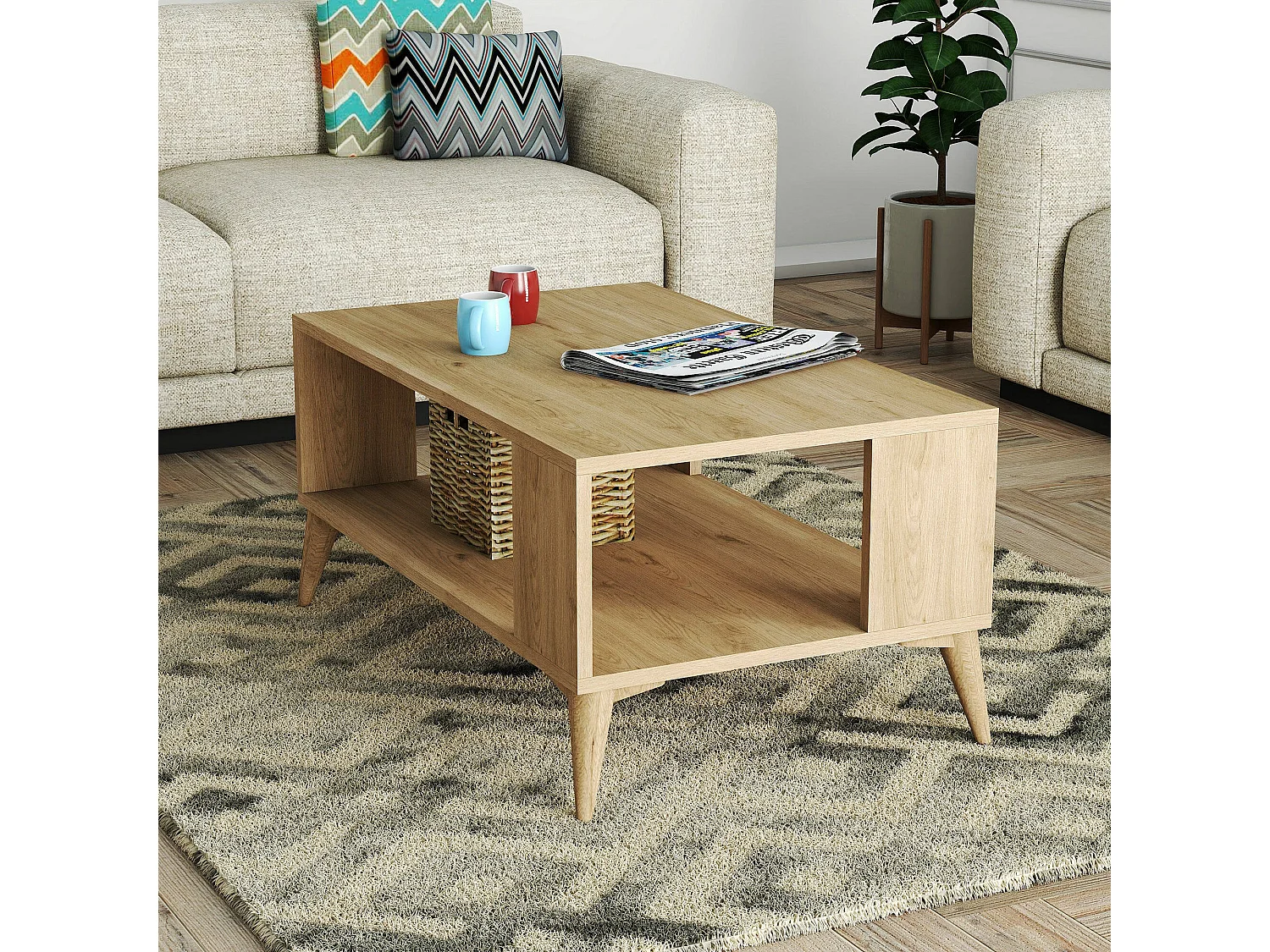 Salontafel Lozio, 1 vak, 90x42x54h cm eikenbruin, rechthoekig, frame van kunststof