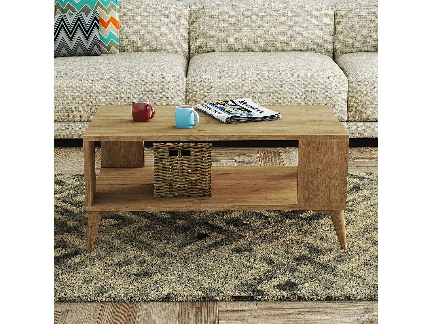 Salontafel Lozio, 1 vak, 90x42x54h cm eikenbruin, rechthoekig, frame van kunststof