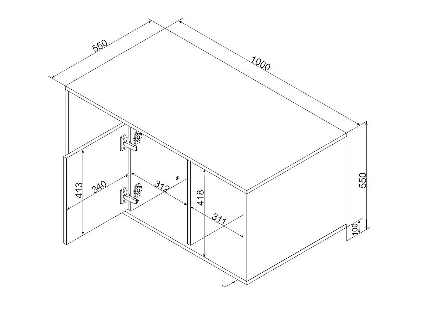 Salontafel Rhos, 3 vakken, 100x55x55h cm beige, rechthoekig, blad van gemelamineerd hout