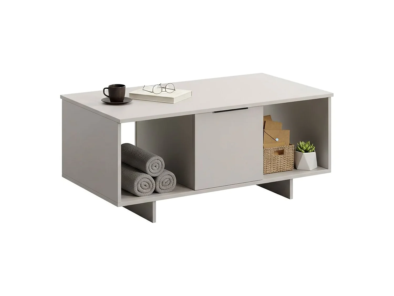 Salontafel Rhos, 3 vakken, 100x55x55h cm beige, rechthoekig, blad van gemelamineerd hout