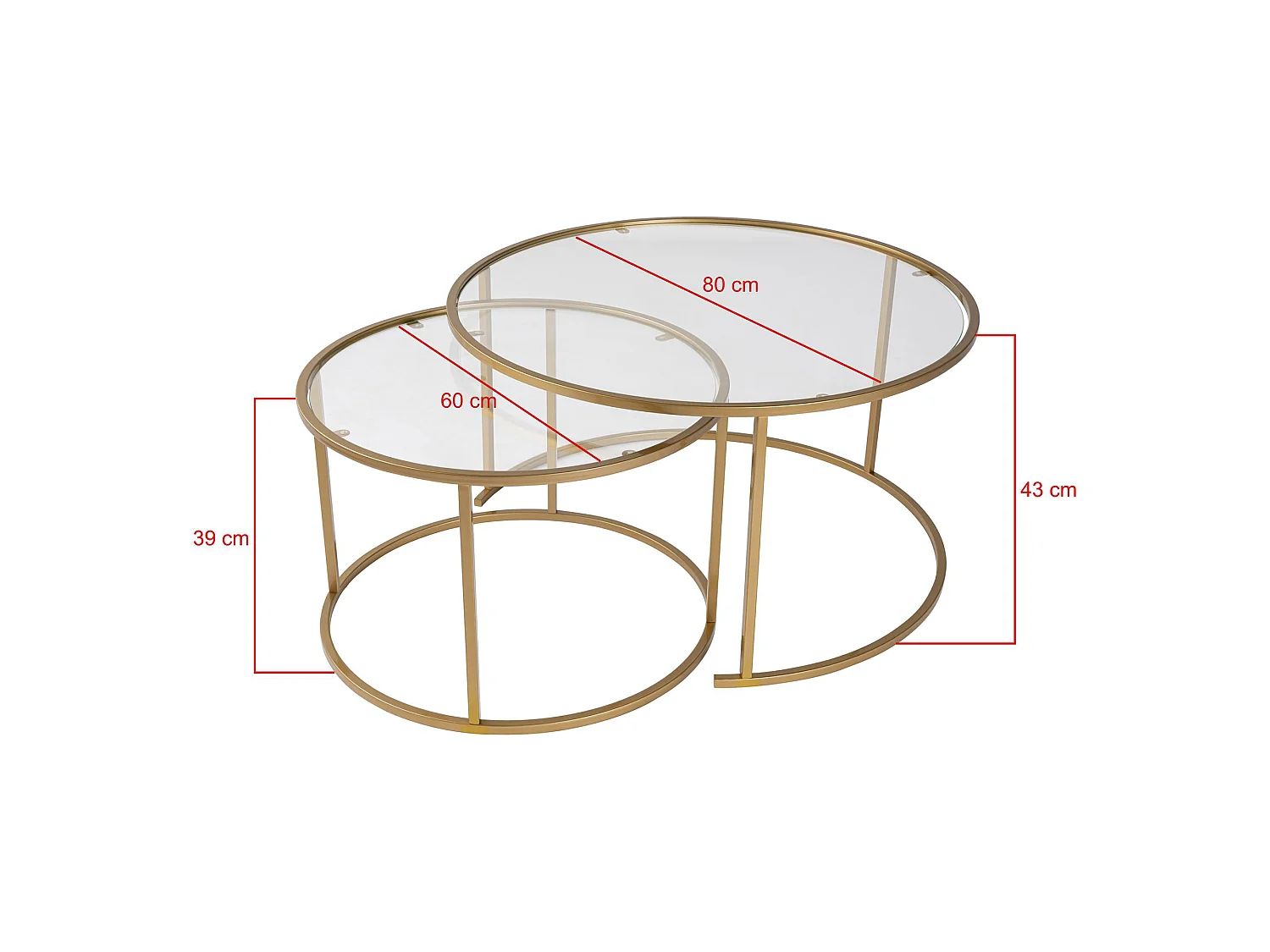 Tavolino da Salotto Telti, Piano in Vetro Temperato, 80x80x43h cm oro, Forma Rotondo, Materiale Piano in Vetro