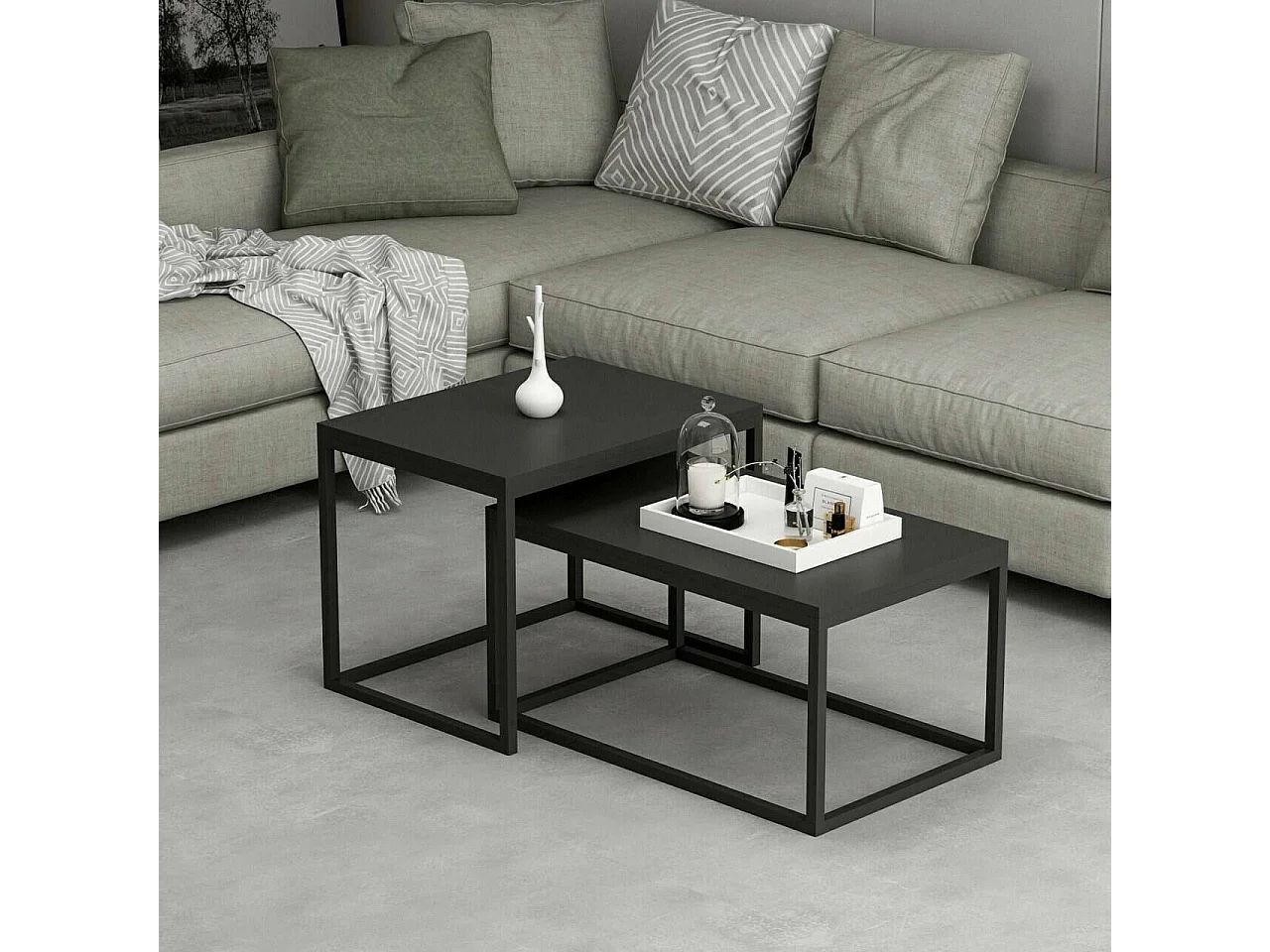 Salontafel Liro, rechthoekige vorm, 72x37x45h cm zwart, blad van veredeld hout, kleur blad zwart