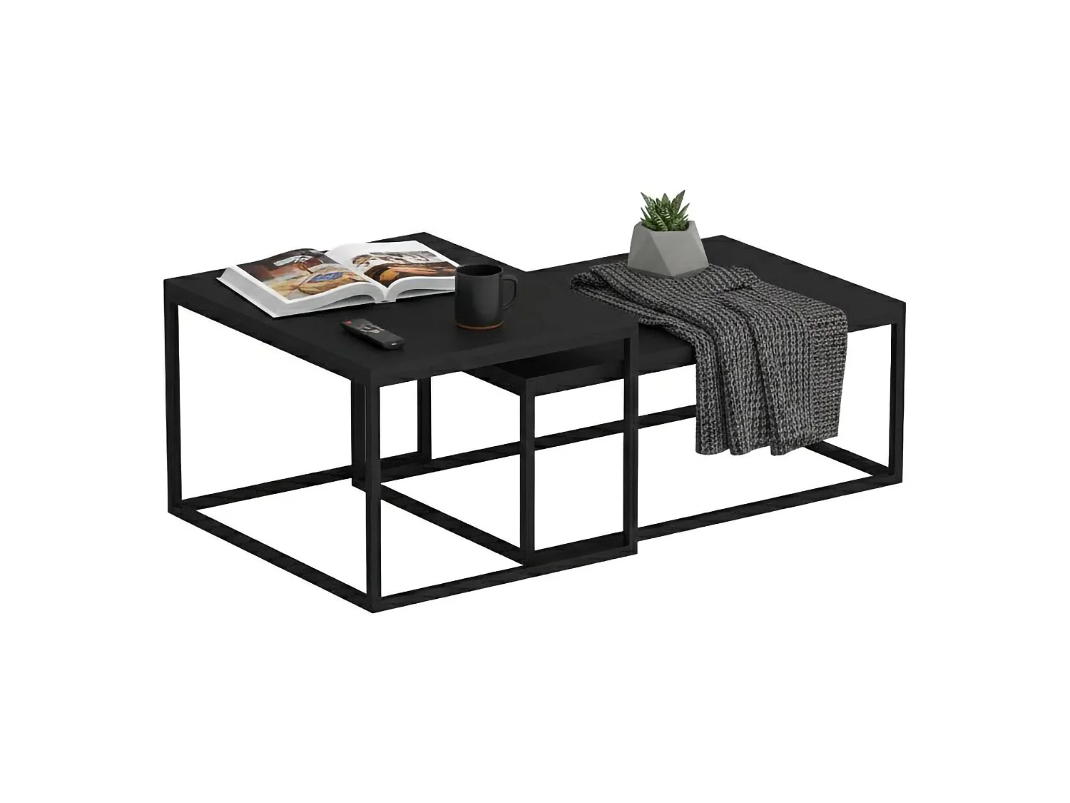 Mesa de centro Liro, forma rectangular, 72x37x45h cm negro, tablero de madera melaminada, color del estante negro