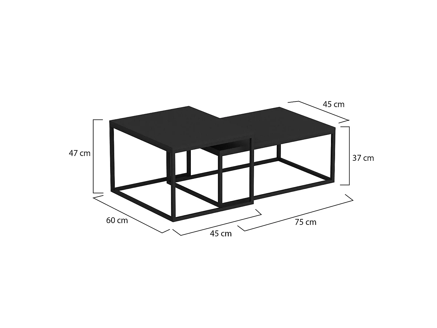 Mesa de centro Liro, forma rectangular, 72x37x45h cm negro, tablero de madera melaminada, color del estante negro