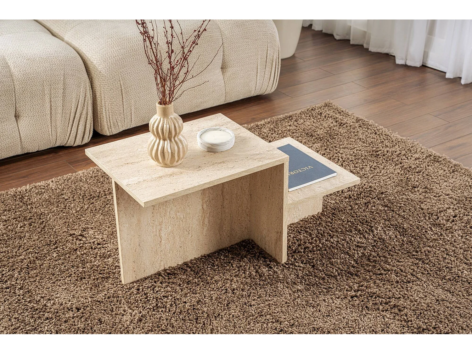 Salontafel Varian, tijdschriftenrek, 80x40x40h cm beige, rechthoekige vorm, blad van gemelamineerd hout