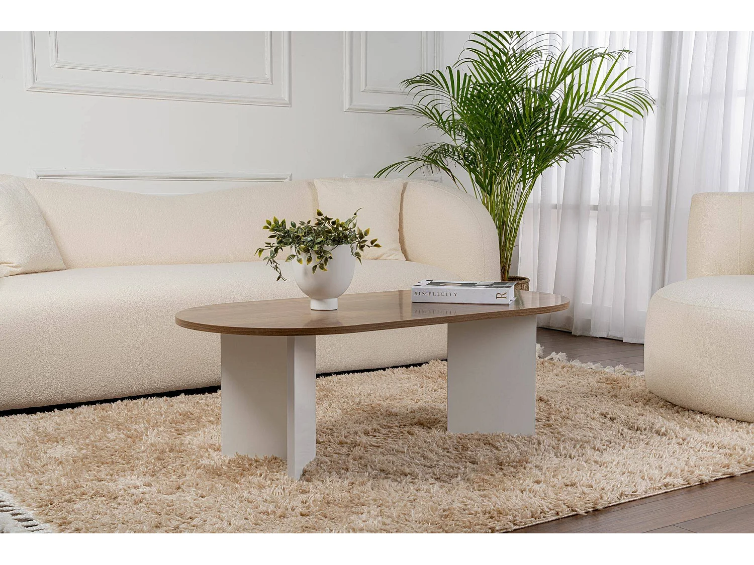 Tavolino da Salotto Elain, Portariviste, 60x119x40h cm Bianco