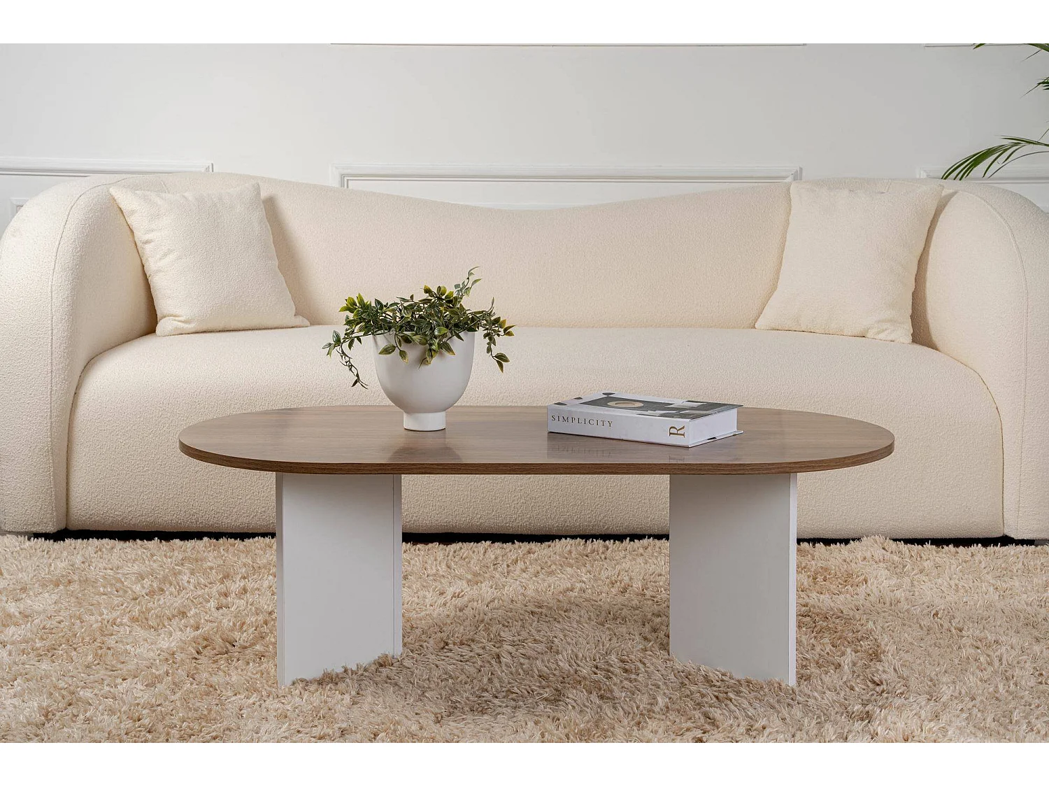 Tavolino da Salotto Elain, Portariviste, 60x119x40h cm Bianco