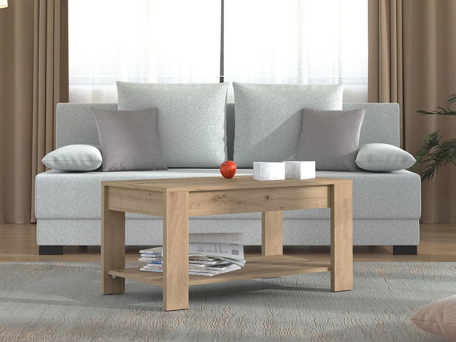 Tavolino da Salotto Signa, un Vano, 90x50x46h cm Marrone Rovere Nodi, Forma Rettangolare, Sfumatura Colore Ripiano Rovere Nodi