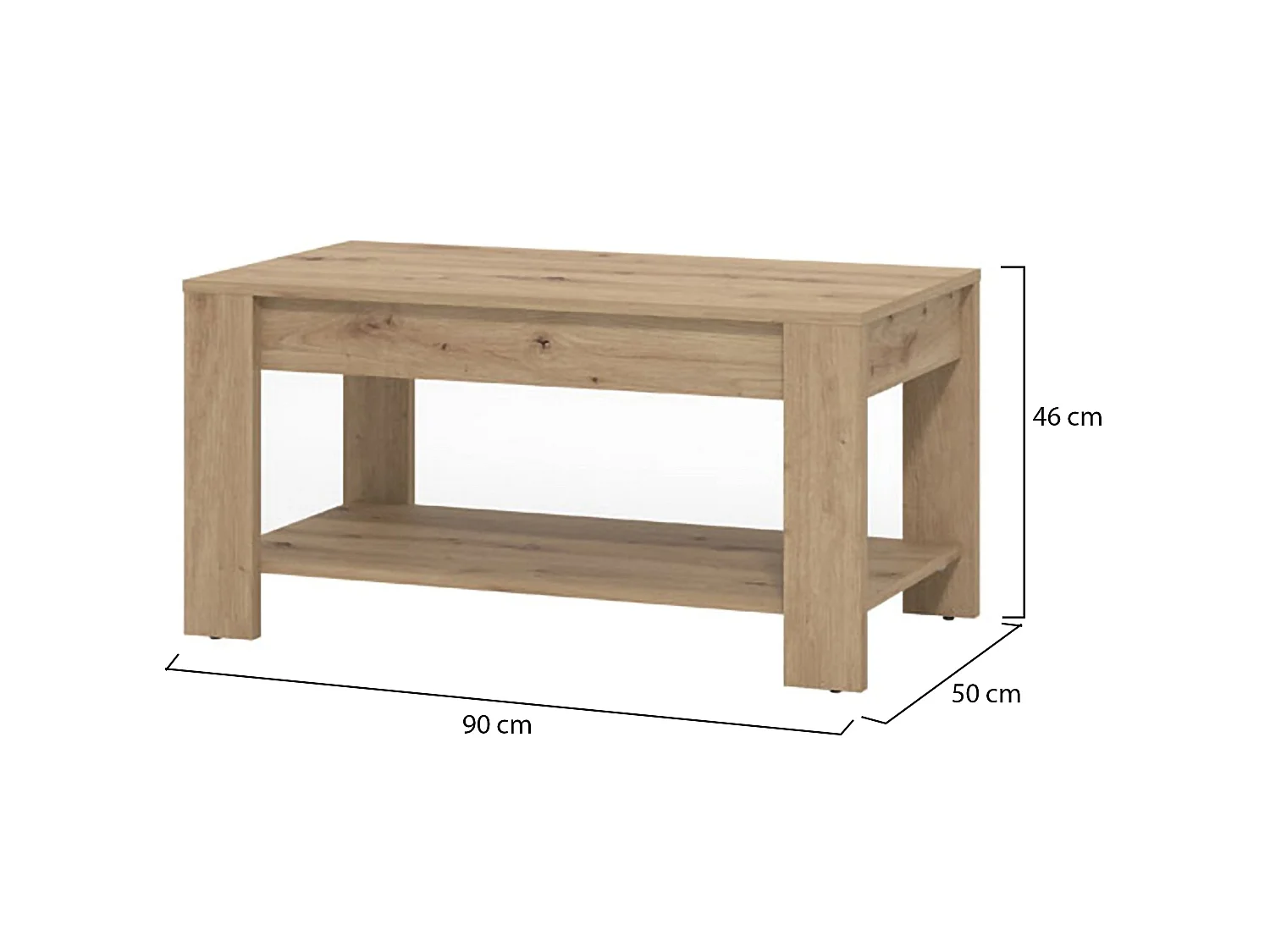 Tavolino da Salotto Signa, un Vano, 90x50x46h cm Marrone Rovere Nodi, Forma Rettangolare, Sfumatura Colore Ripiano Rovere Nodi