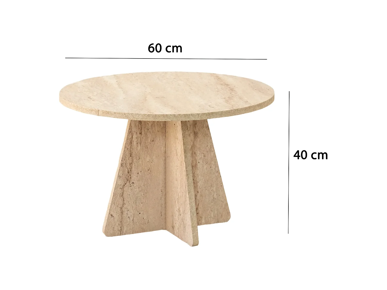 Table basse Armanda, ronde, 60x60x40h cm beige marbre, plateau en bois noble, coloris beige