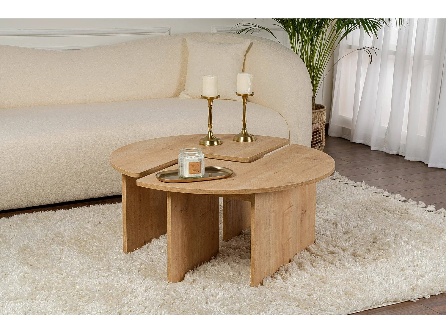 Salontafel Tairn, rond, 90x90x41h cm eikenbruin, massief houten blad, kleur legplank bruin