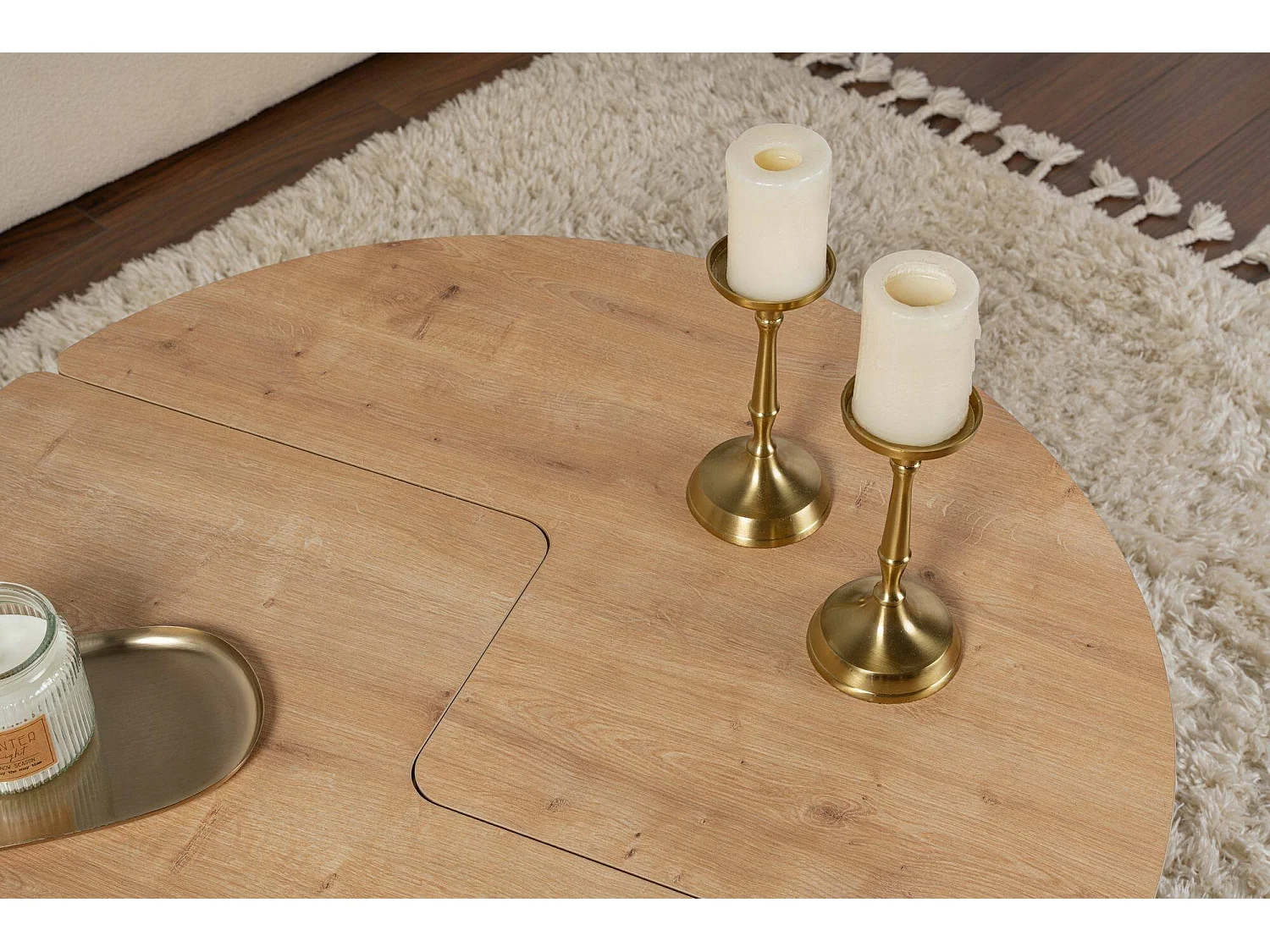 Salontafel Tairn, rond, 90x90x41h cm eikenbruin, massief houten blad, kleur legplank bruin