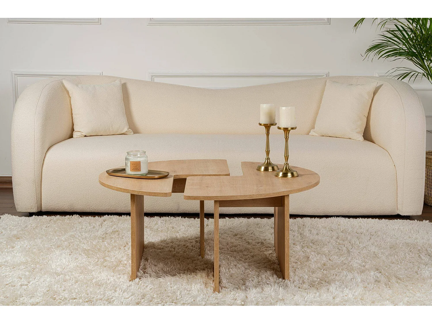 Salontafel Tairn, rond, 90x90x41h cm eikenbruin, massief houten blad, kleur legplank bruin